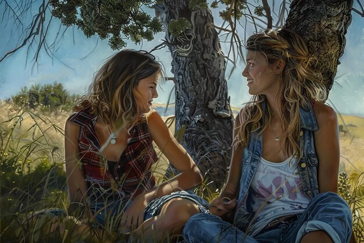 Przyjaciele dzielą się tajemnicami pod drzewem w przyrodzie