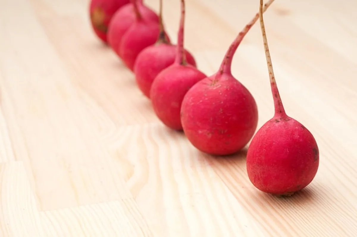 Zbliżenie radyszy na drewnianym stole